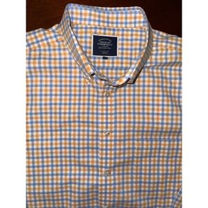 Charles Tyrwhitt Button Down Shirt XXL Orange Blue Gingham Classic Fit Preppy